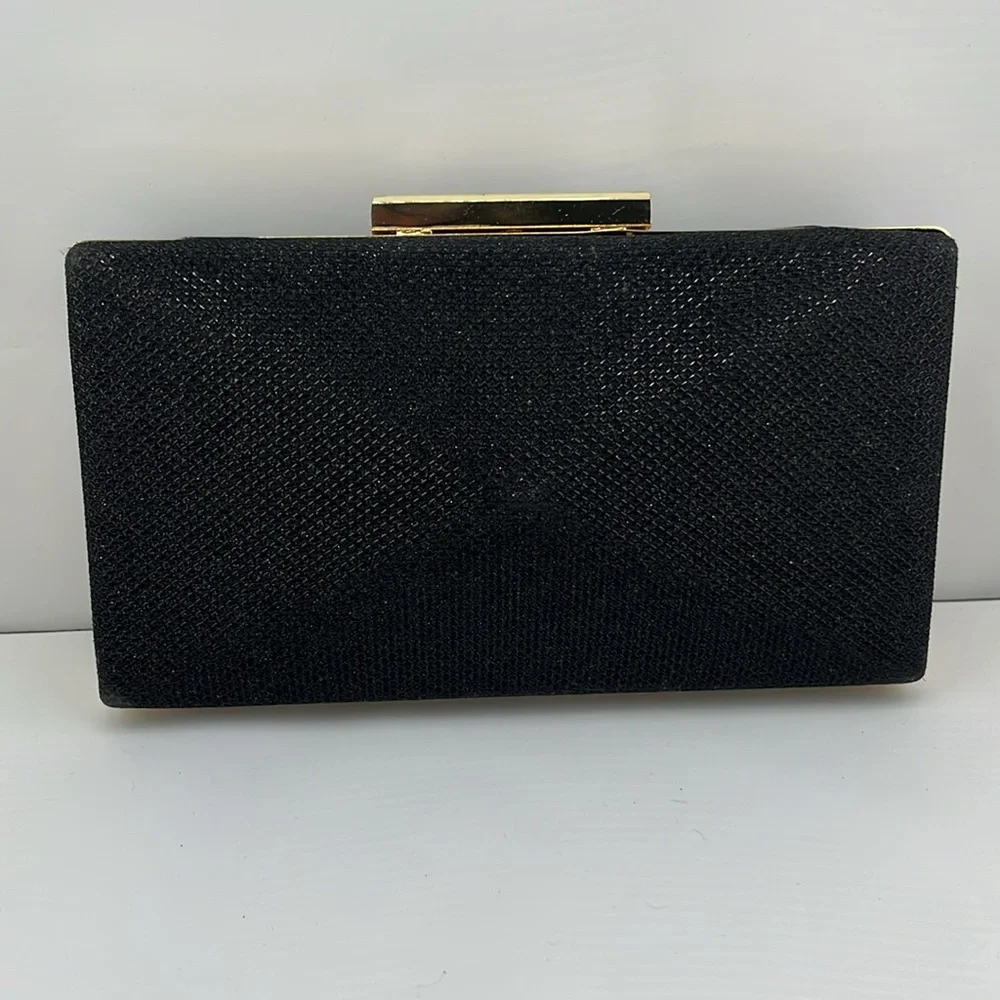 Natasha Black Metallic Gold Clutch Evening Purse‎ Handbag Bag